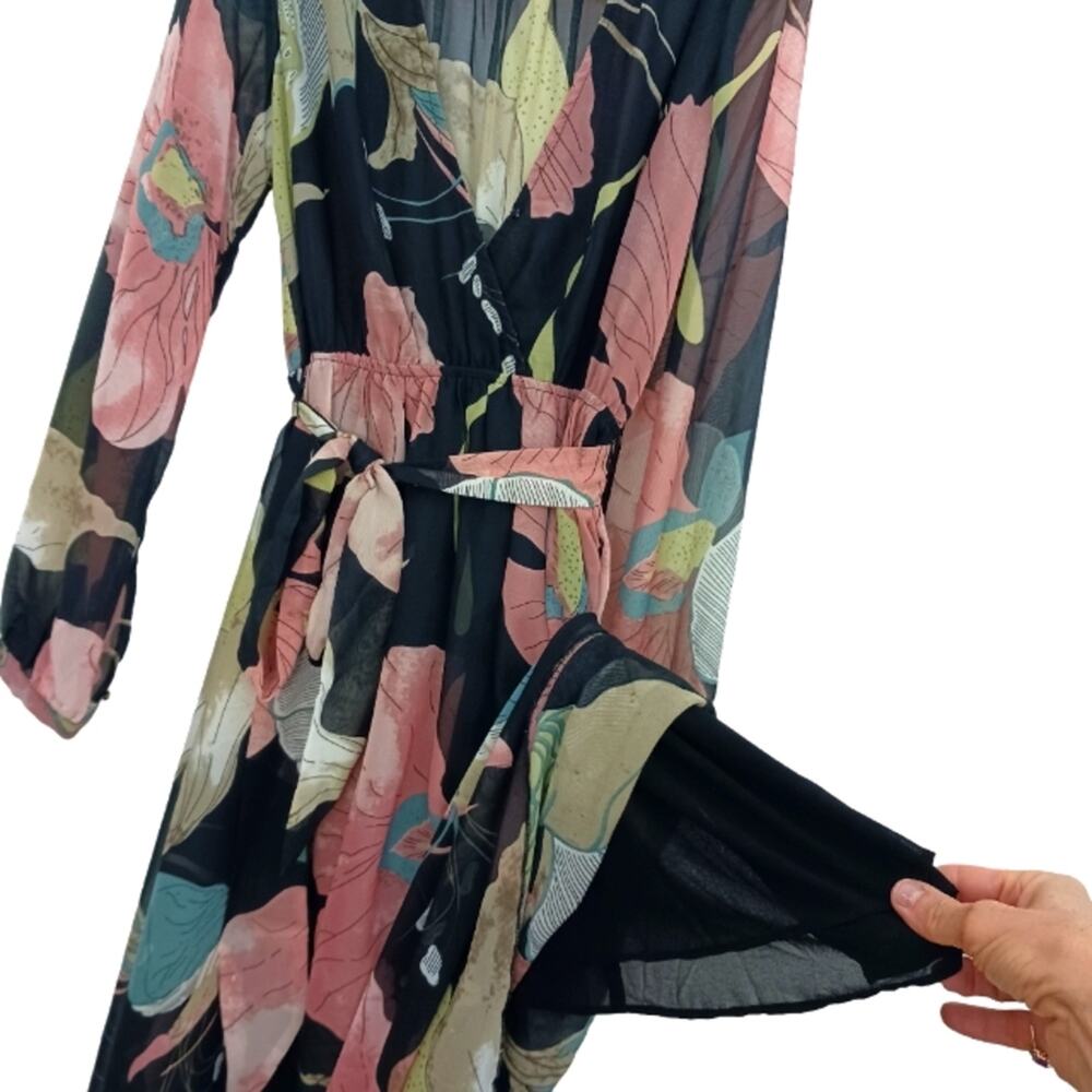 Anthropologie Aakaa Formal Maxi Dress Sz Small BLACK PINK Floral Wedding Elegant - Picture 6 of 15